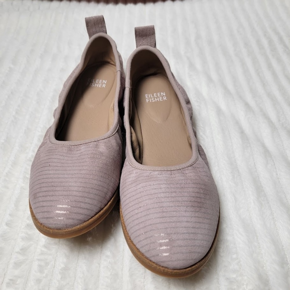 Eileen Fisher 7 Taupe Suede Ballet Flats Slip On Minimalist Quiet Luxury Shoes